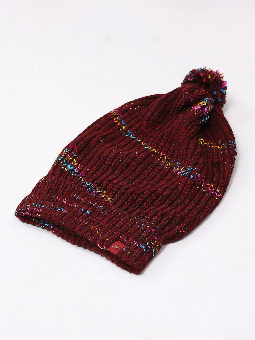 Women Maroon Self Design Blend Wool Cap - Image 6