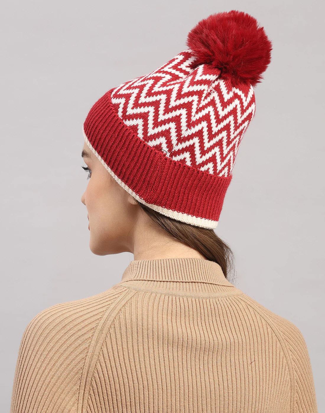 Women Maroon Self Design Blend Wool Cap - Image 2