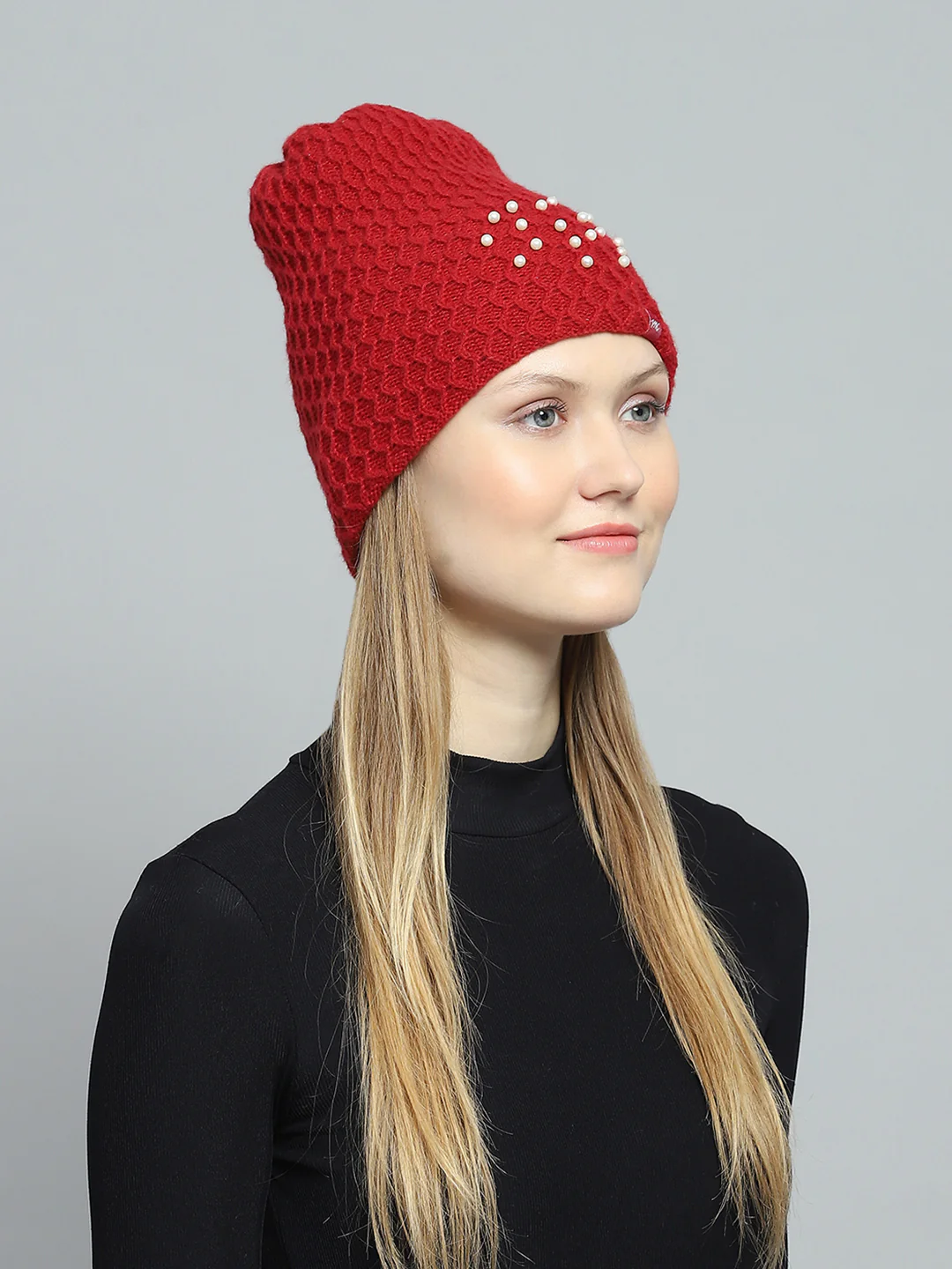 Women Maroon Self Design Cap - Image 4
