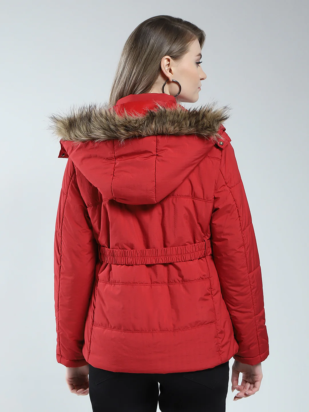 Women Maroon Self Design Detachable Hood Full Sleeve Jacket - Image 5