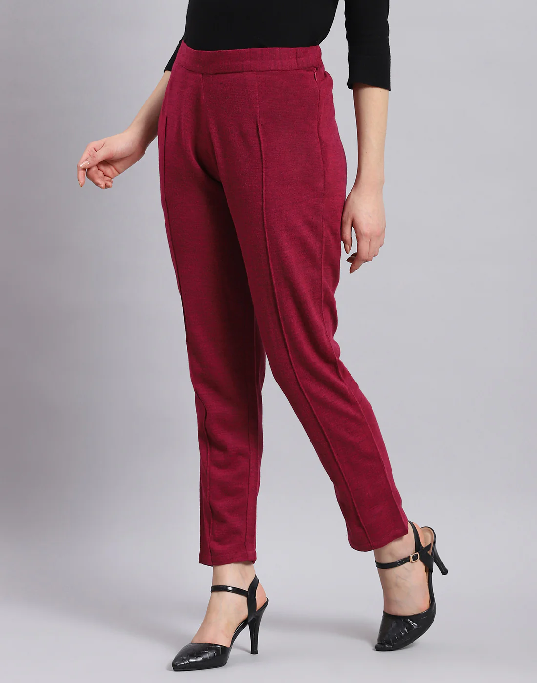 Women Maroon Self Design Regular Fit Winter Lower - Image 3