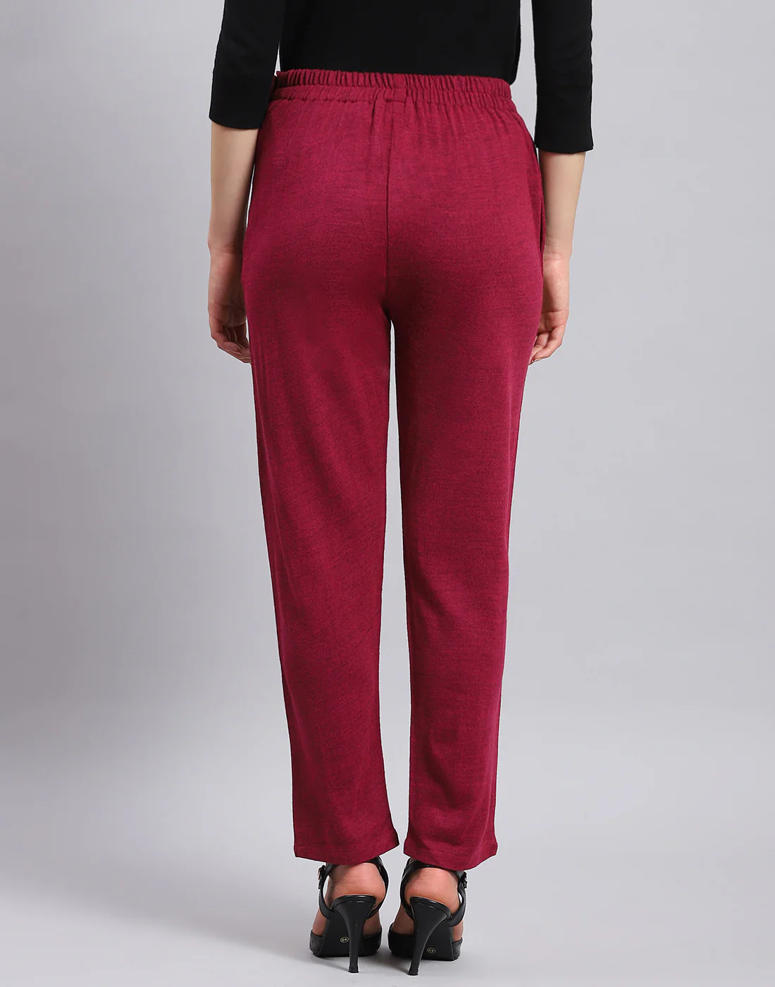 Women Maroon Self Design Regular Fit Winter Lower - Image 5