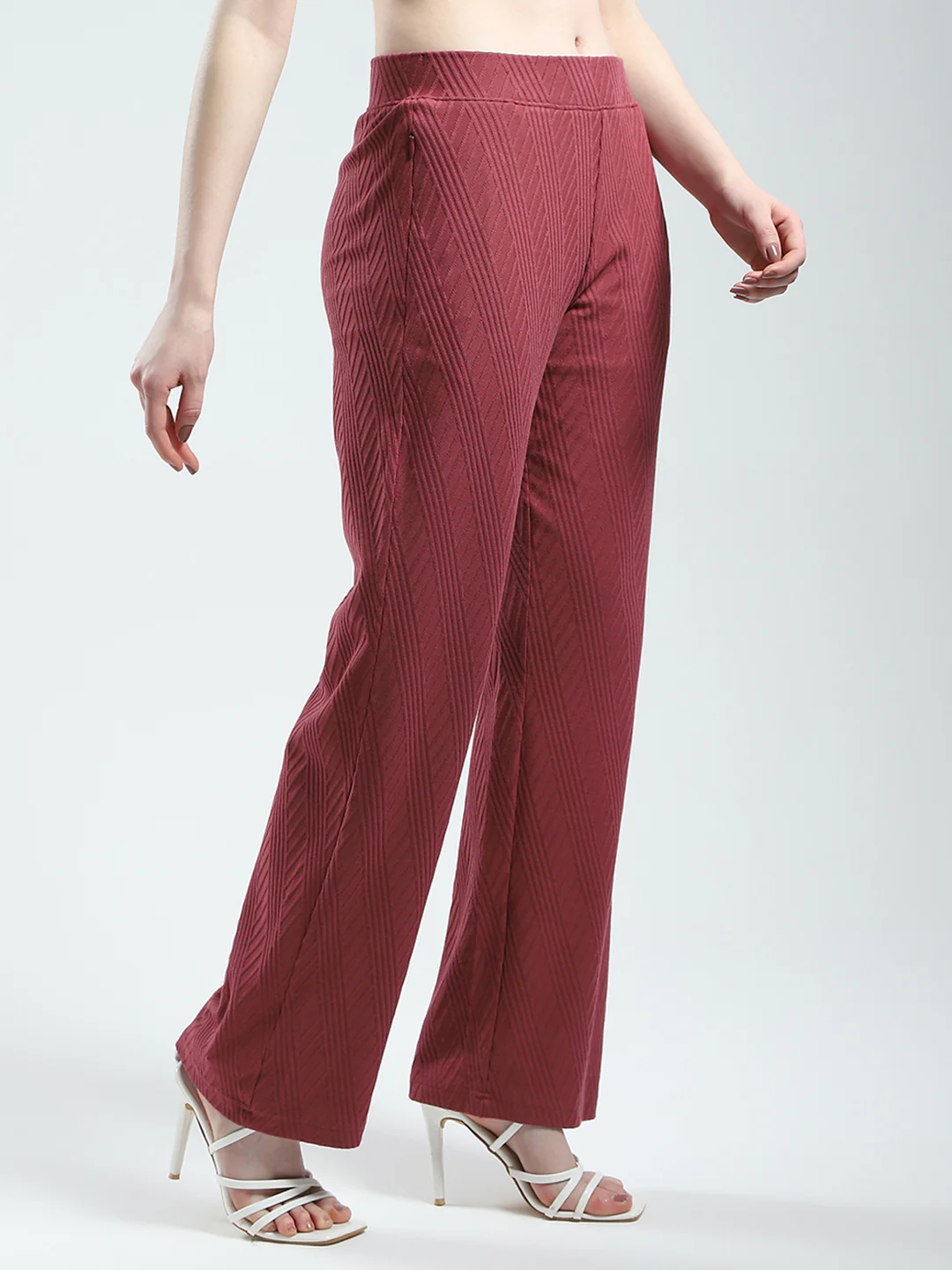 Women Maroon Self Design Regular Fit Lower - Image 4
