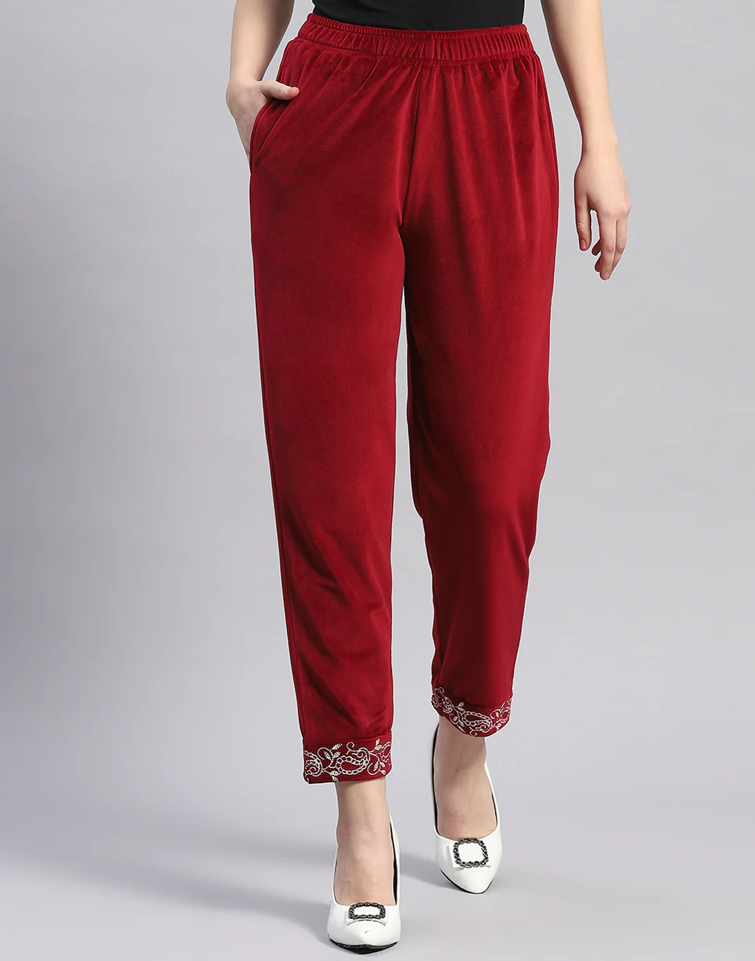 Women Maroon Self Design Round Neck Full Sleeve Kurti+Lower Set - Image 7
