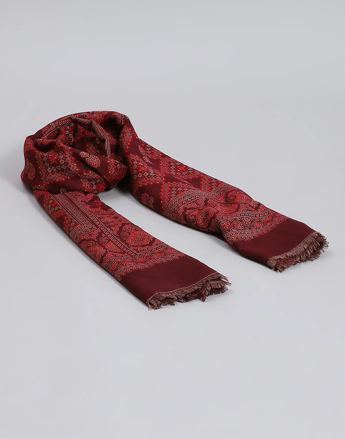 Women Maroon Self Design Shawl - Image 6