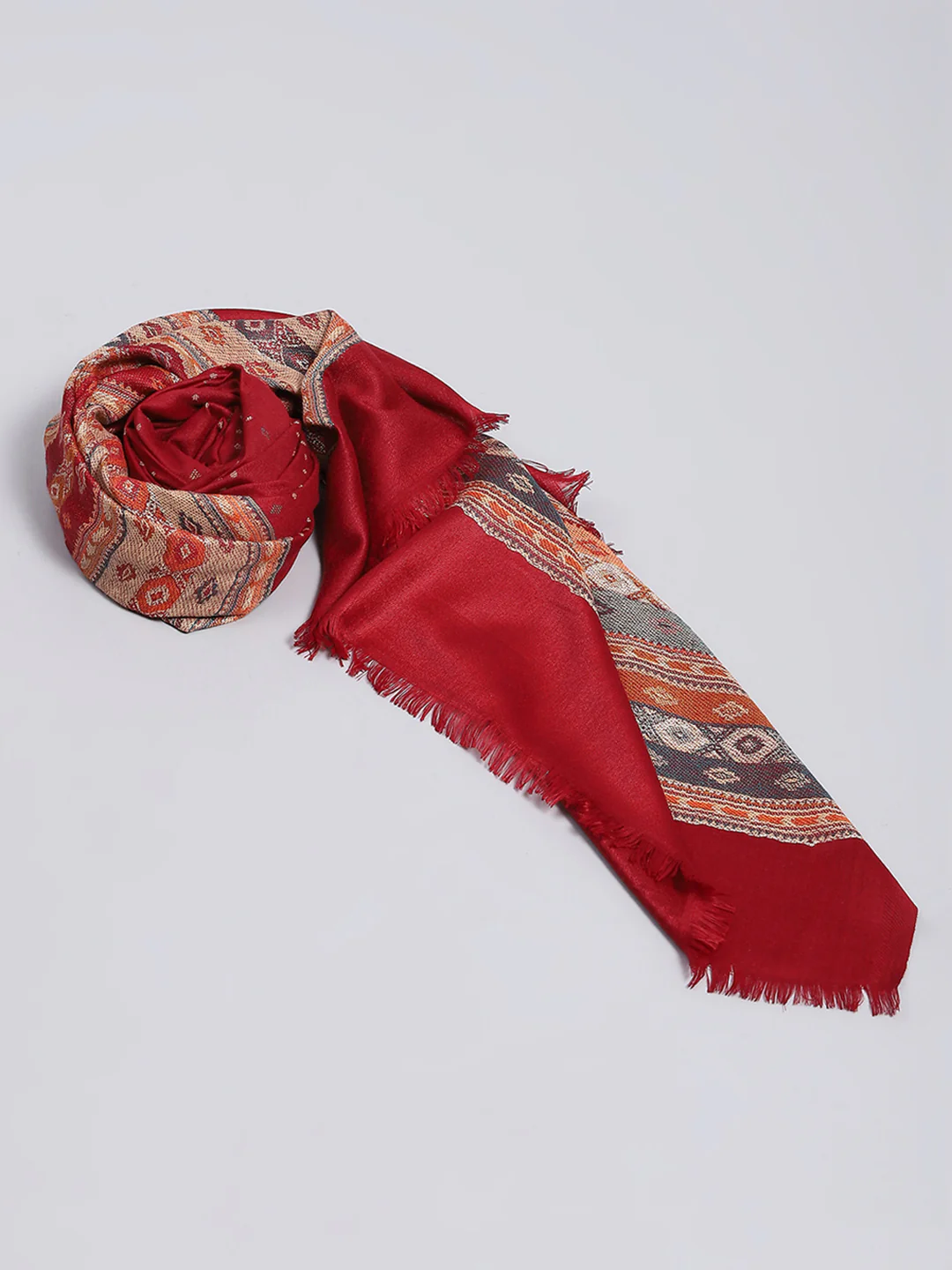Women Maroon Self Design Shawl - Image 2