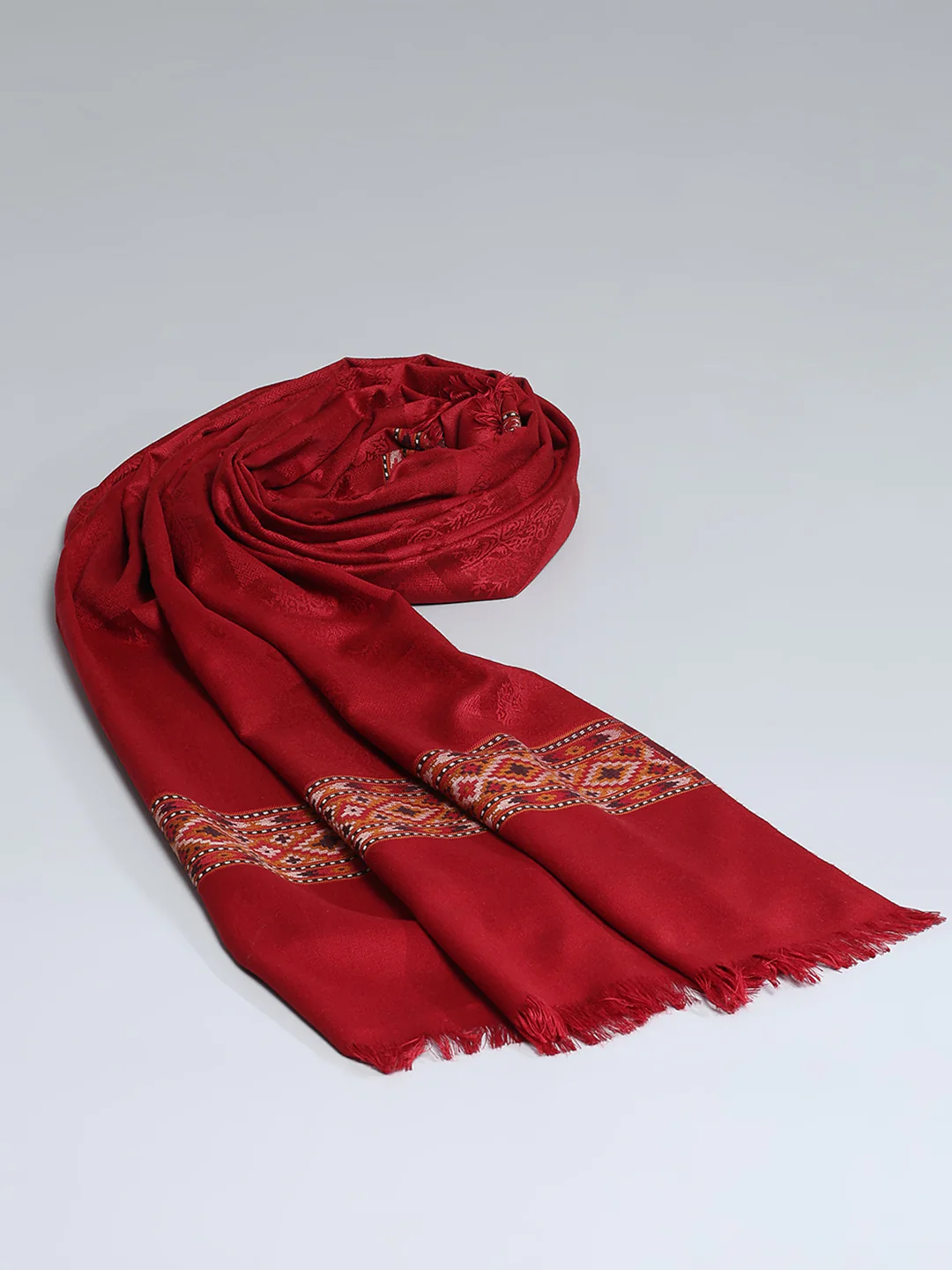 Women Maroon Self Design Shawl - Image 5