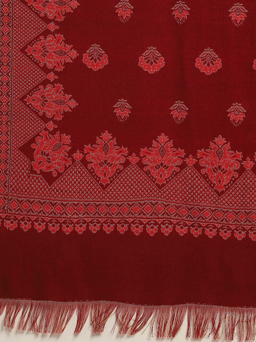 Women Maroon Self Design Shawl - Image 6