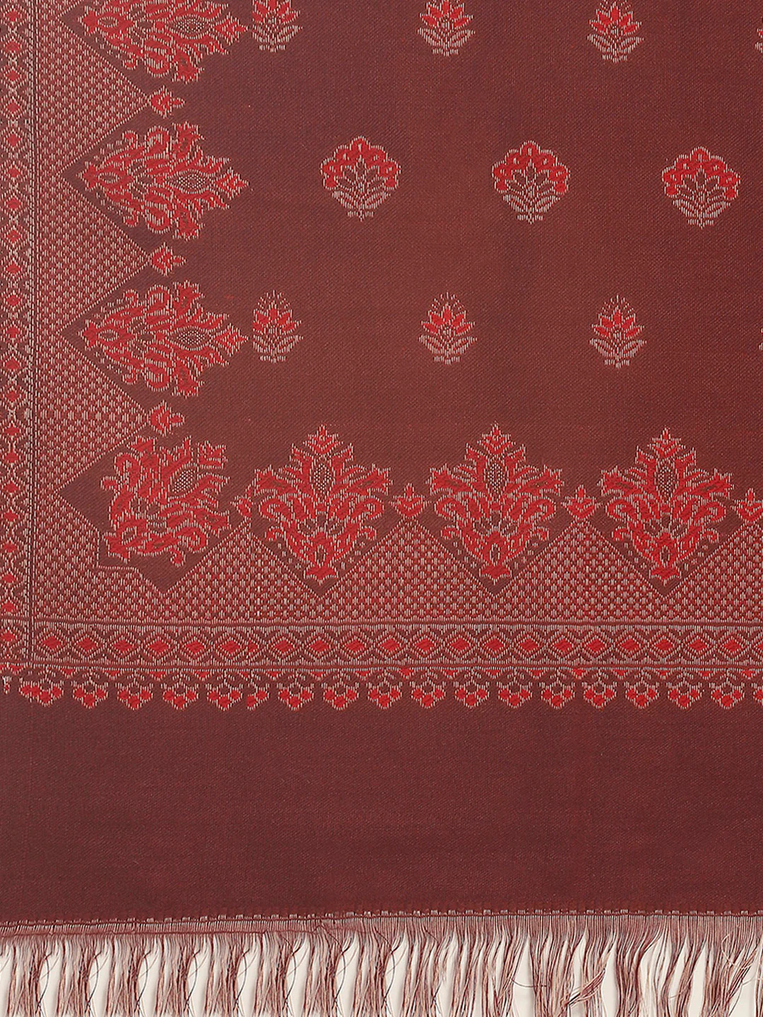 Women Maroon Self Design Shawl - Image 6