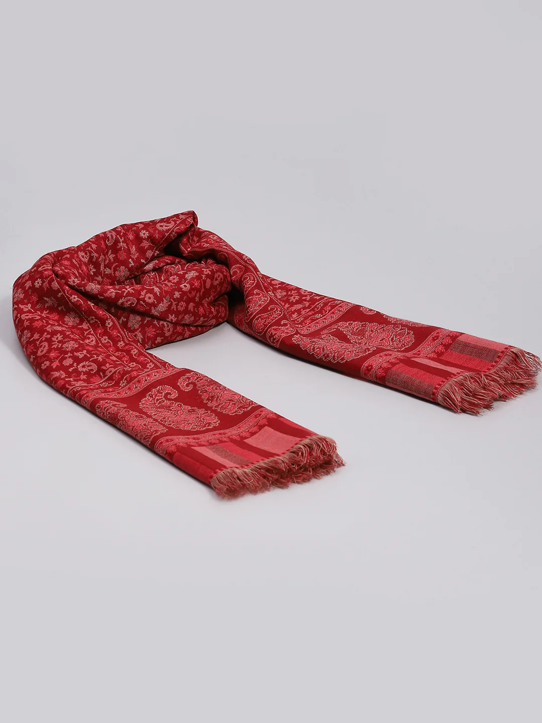 Women Maroon Self Design Shawl - Image 2