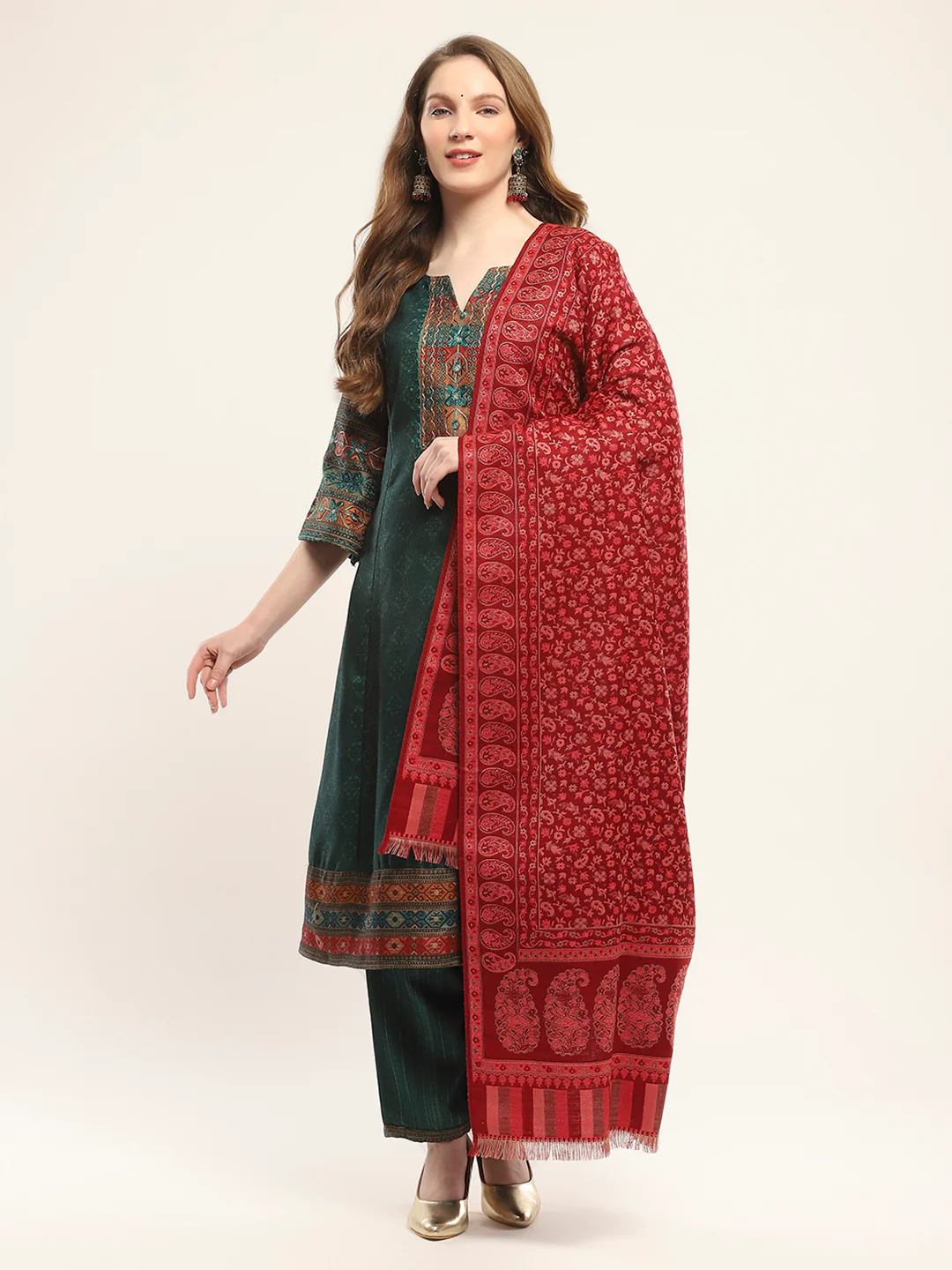 Women Maroon Self Design Shawl