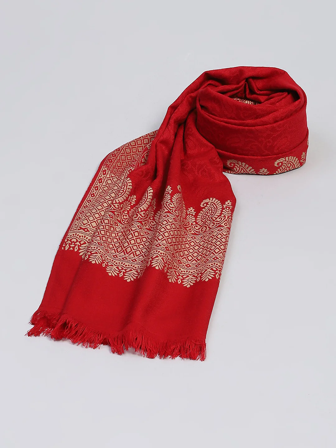 Women Maroon Self Design Shawl - Image 2