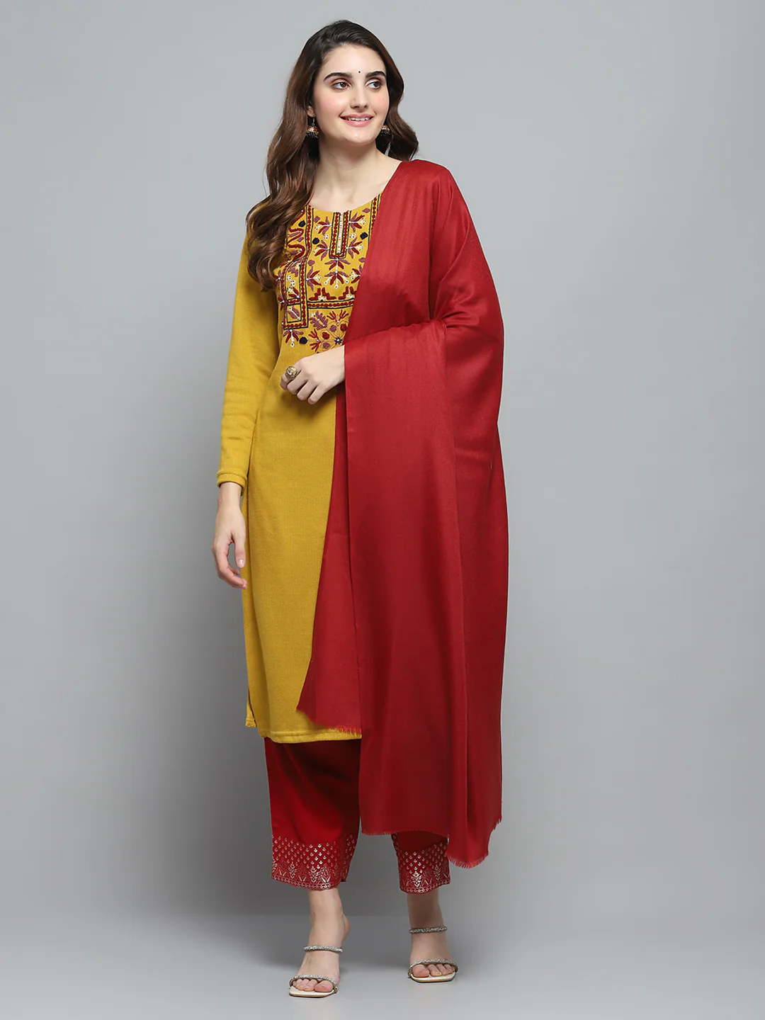 Women Maroon Self Design Shawl