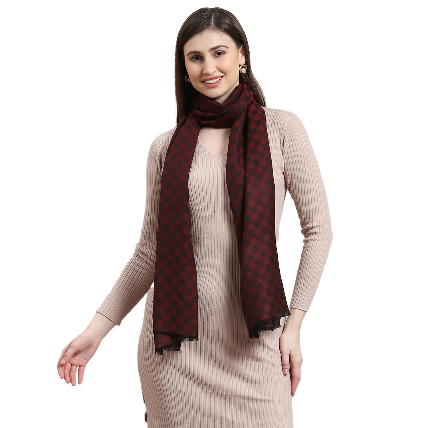 Women Maroon Self Design Stole - Image 6