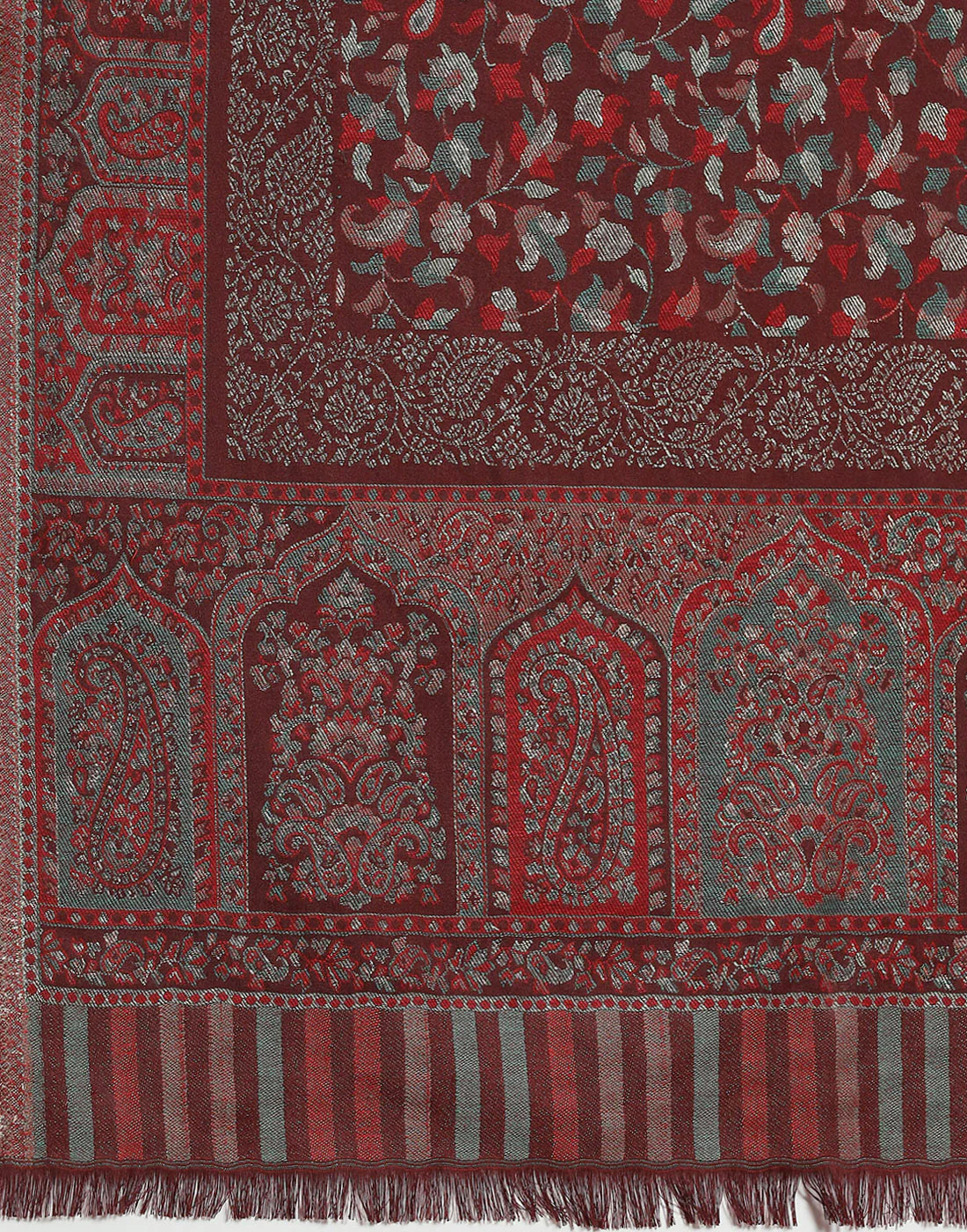 Women Maroon Self Design Stole - Image 7