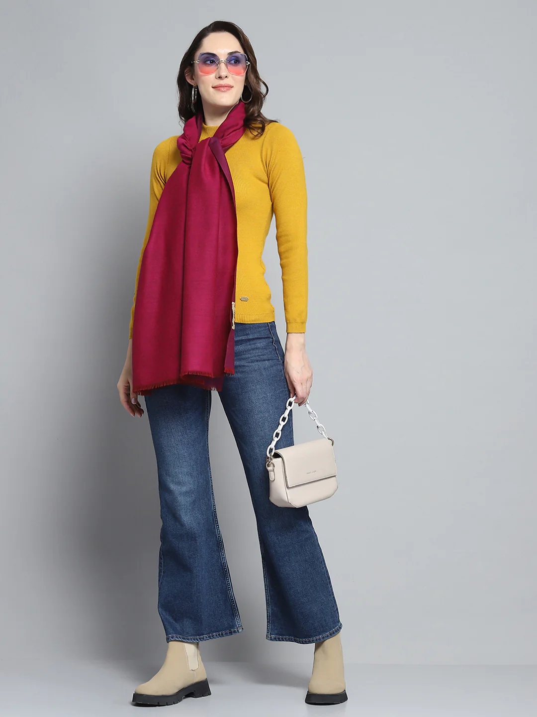 Women Maroon Self Design Stole - Image 2