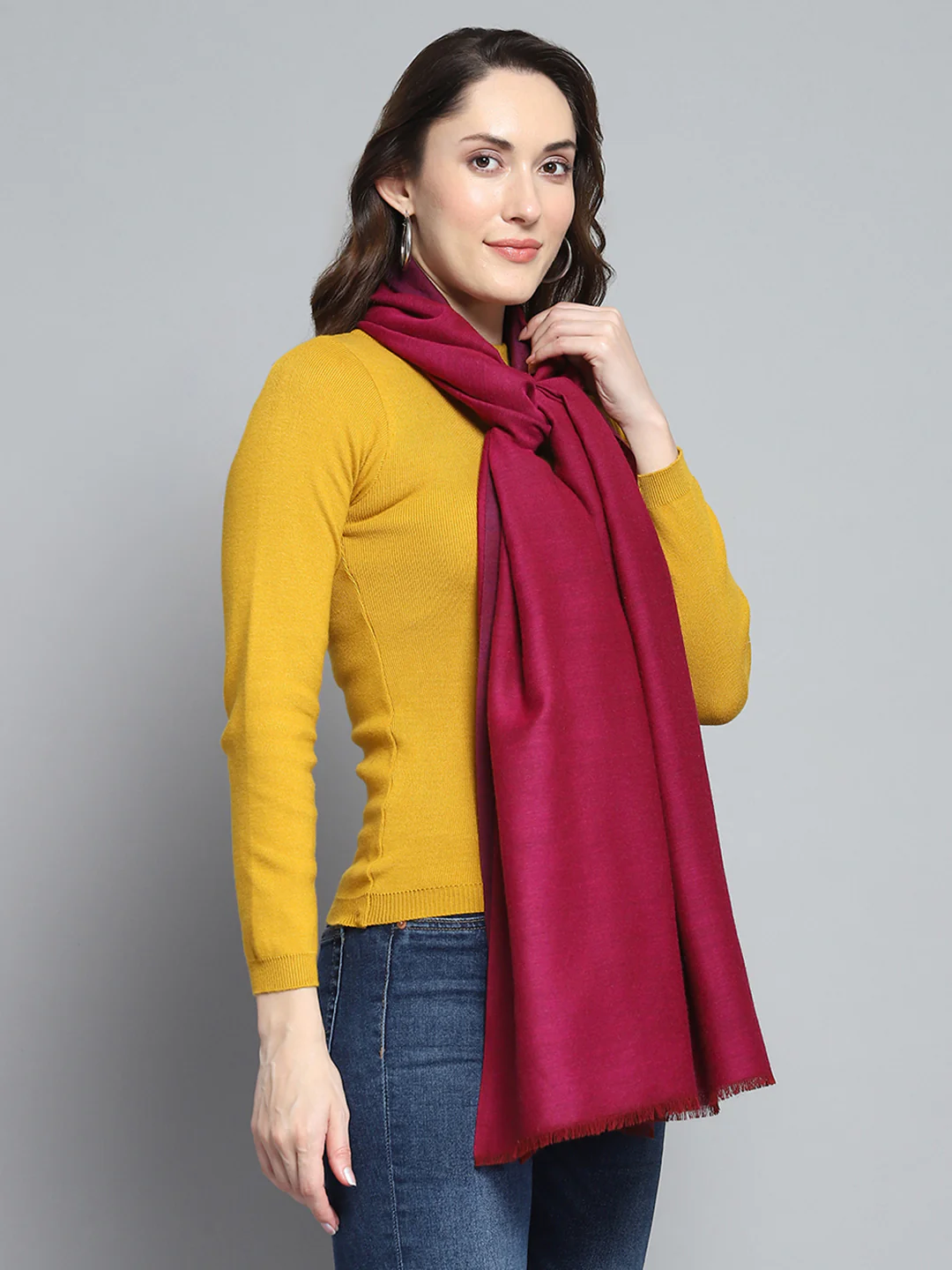 Women Maroon Self Design Stole - Image 4