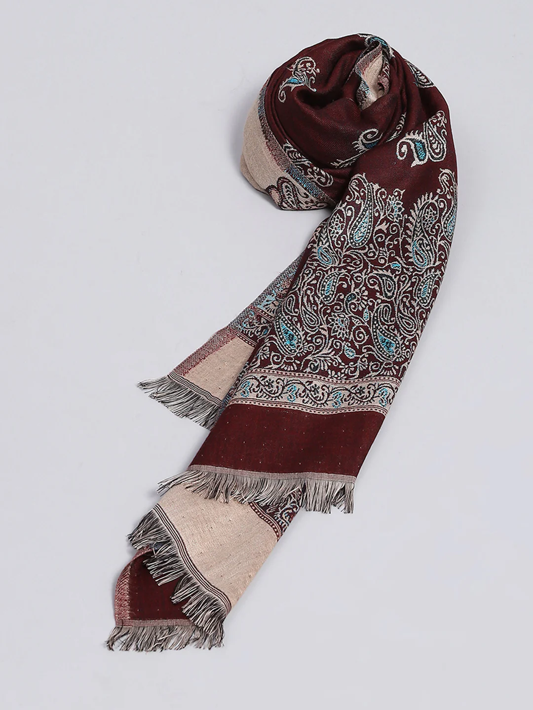 Women Maroon Self Design Stole - Image 2