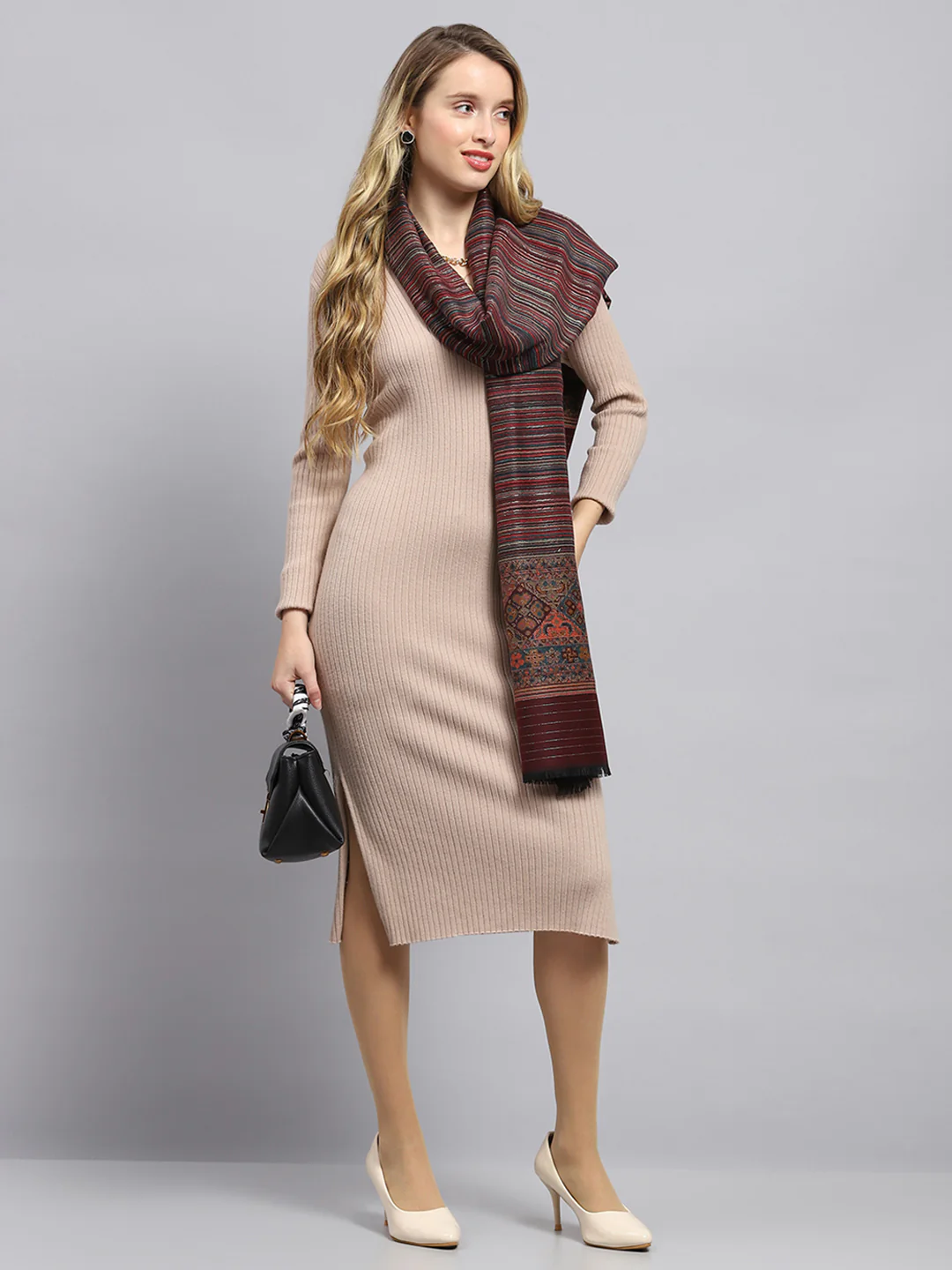 Women Maroon Self Design Stole - Image 2