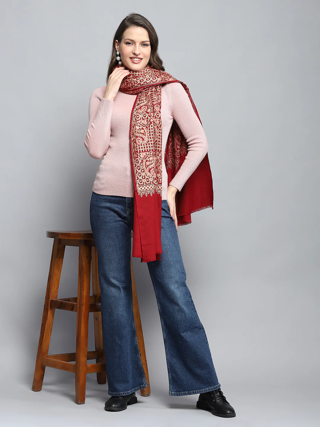 Women Maroon Self Design Stole - Image 2