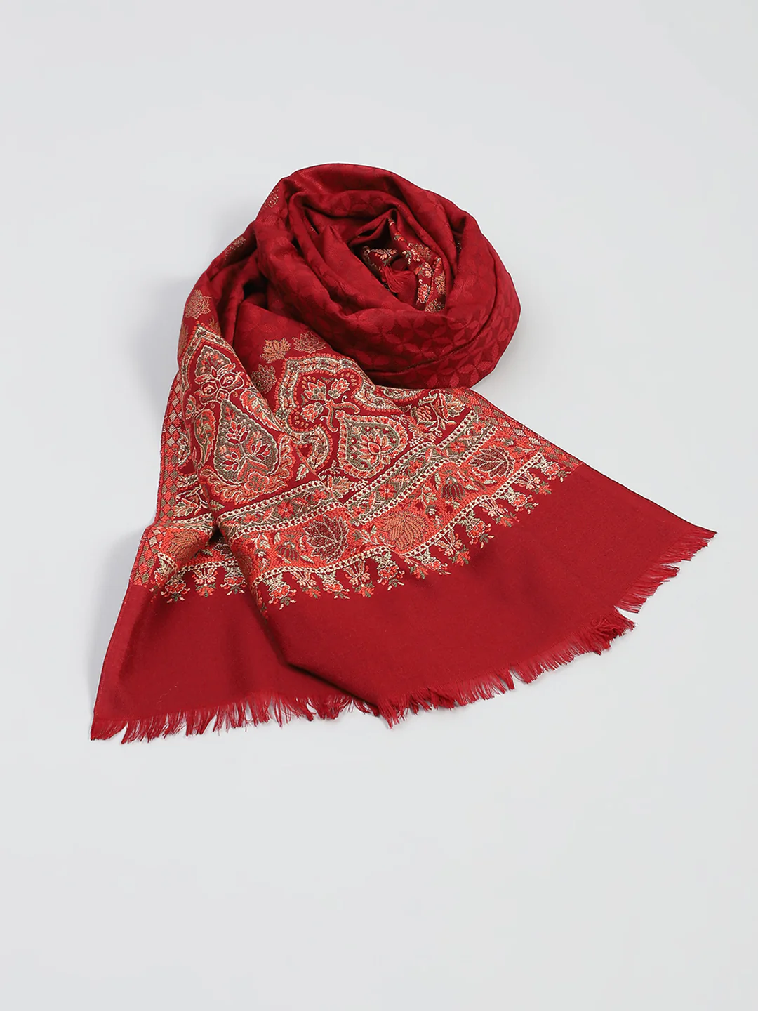 Women Maroon Self Design Stole - Image 6