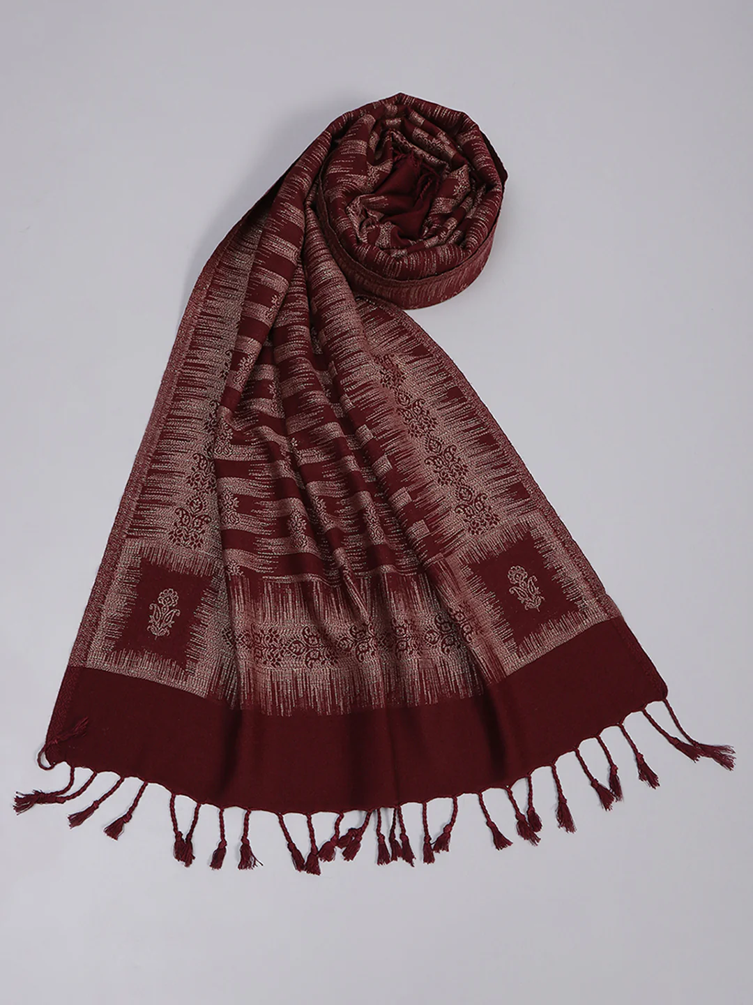 Women Maroon Self Design Stole - Image 6