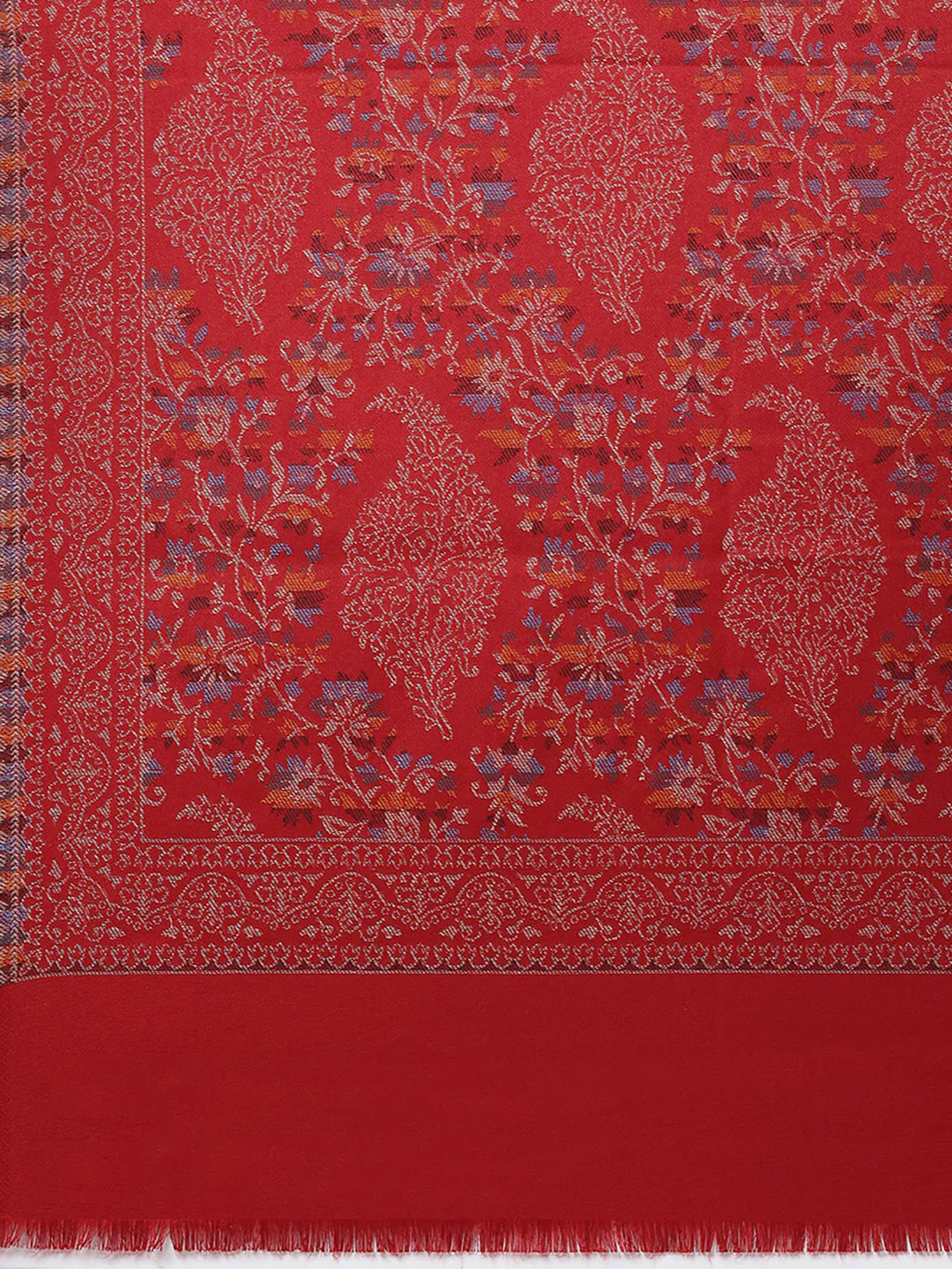 Women Maroon Self Design Wool Shawl - Image 7