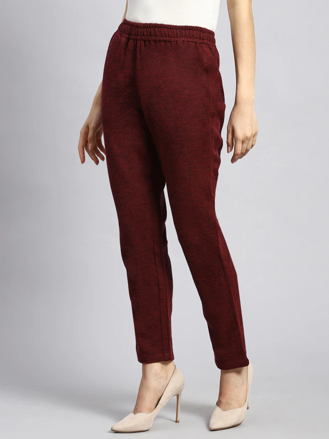 Women Maroon Self Winter Lower - Image 4