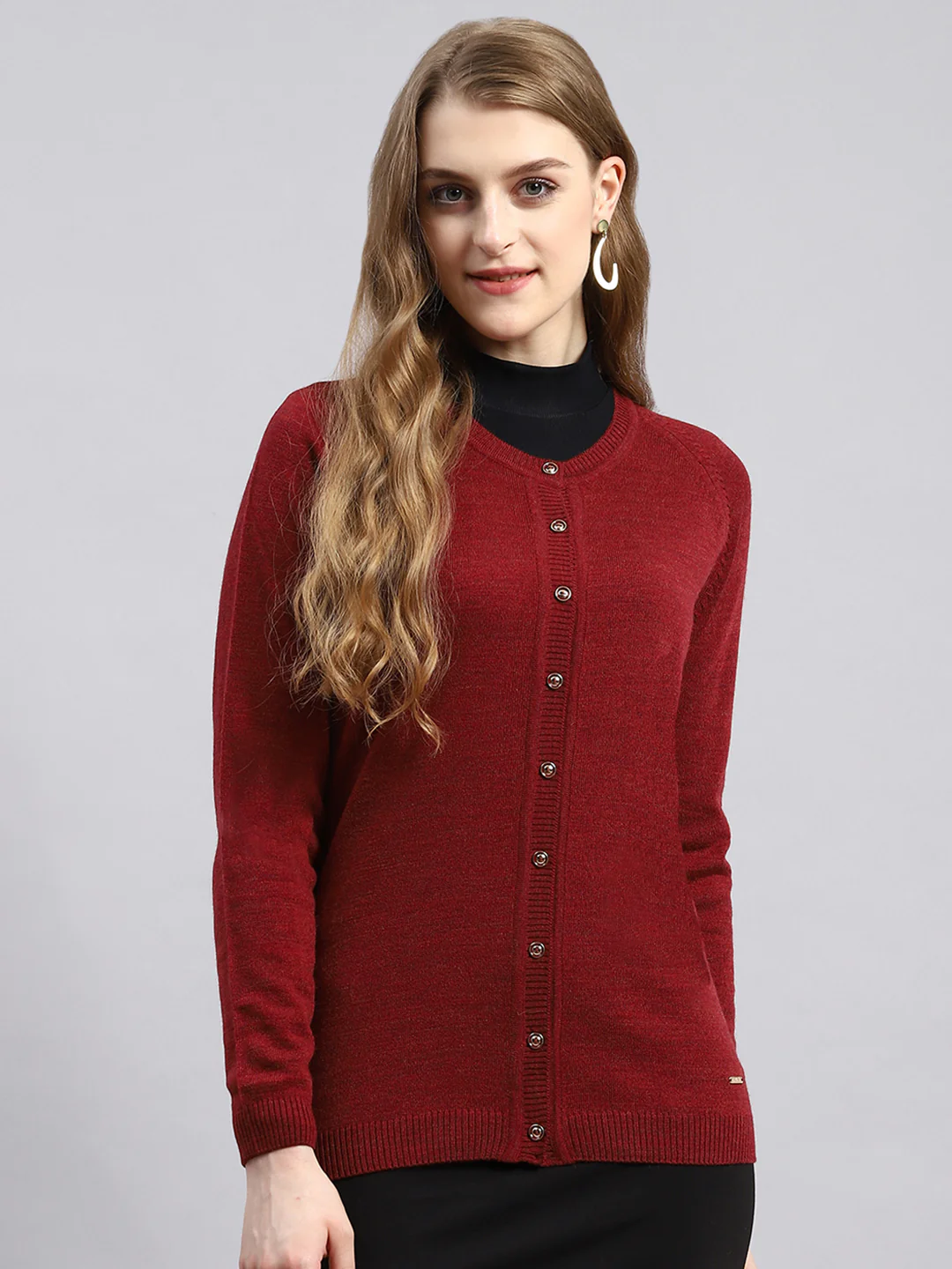 Women Maroon Solid Cardigan - Image 2