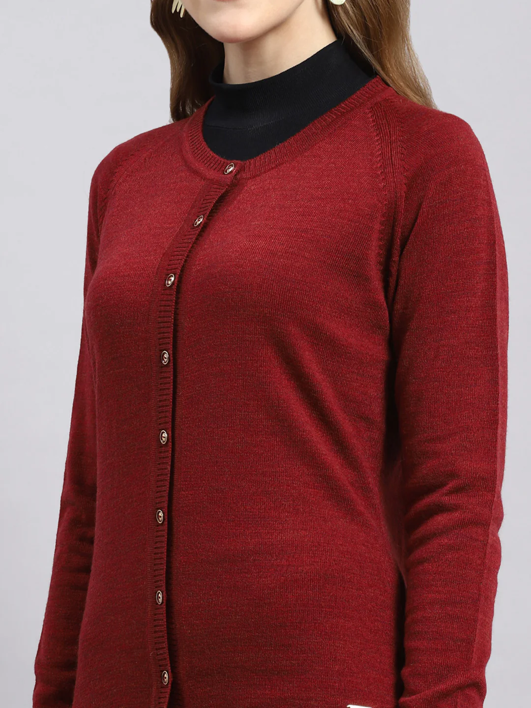 Women Maroon Solid Cardigan - Image 6
