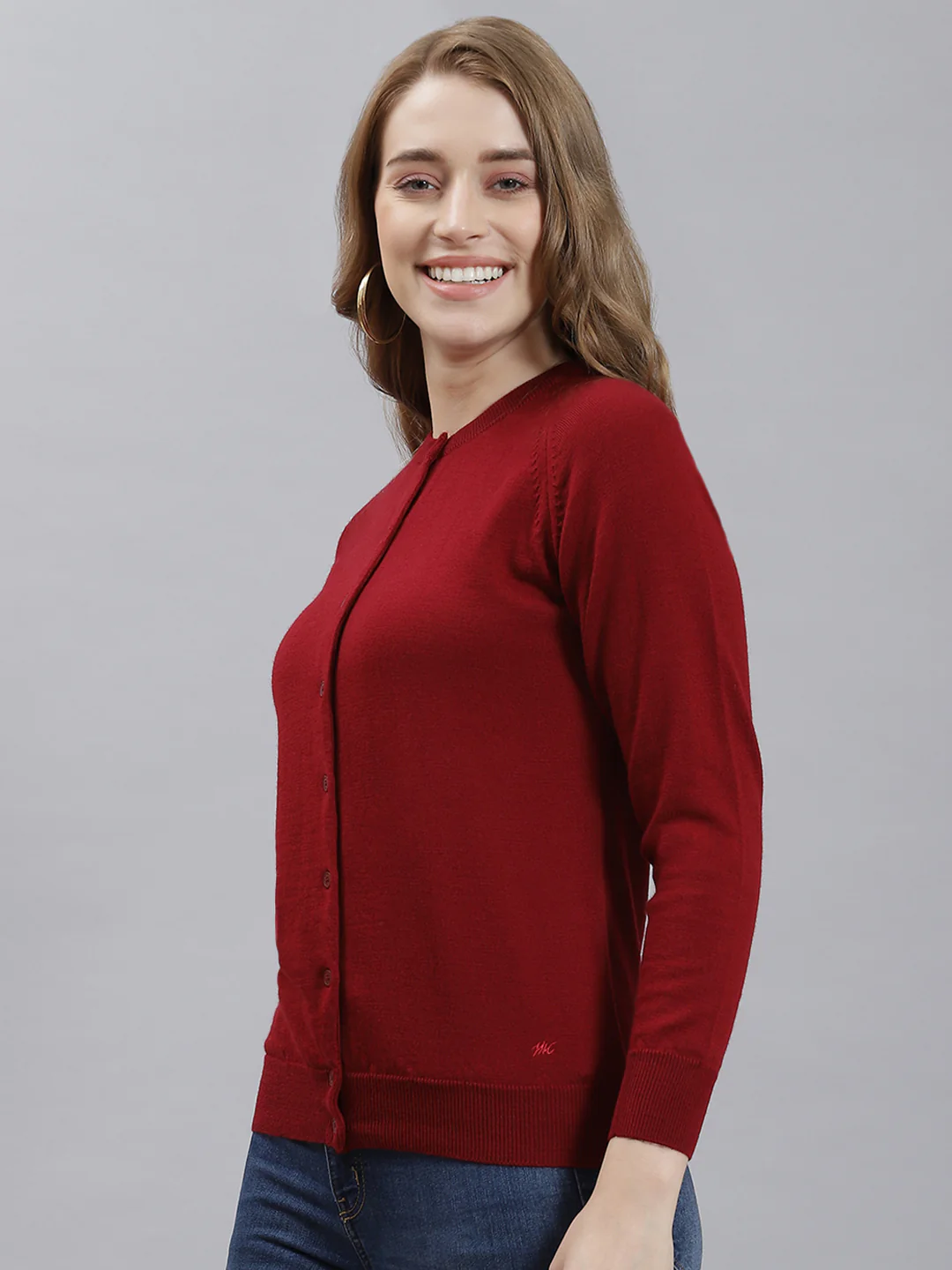 Women Maroon Solid Cardigan - Image 4
