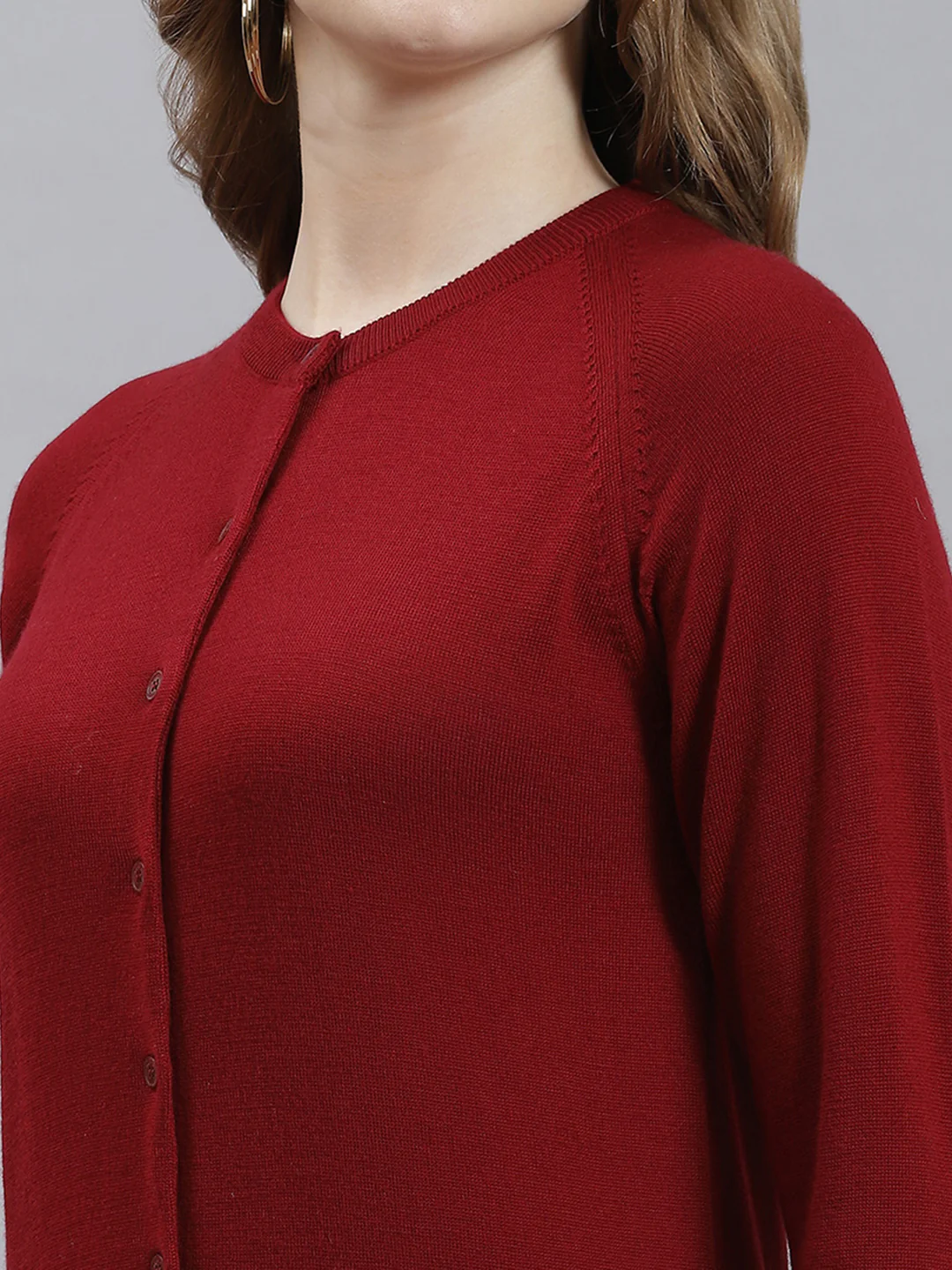 Women Maroon Solid Cardigan - Image 6