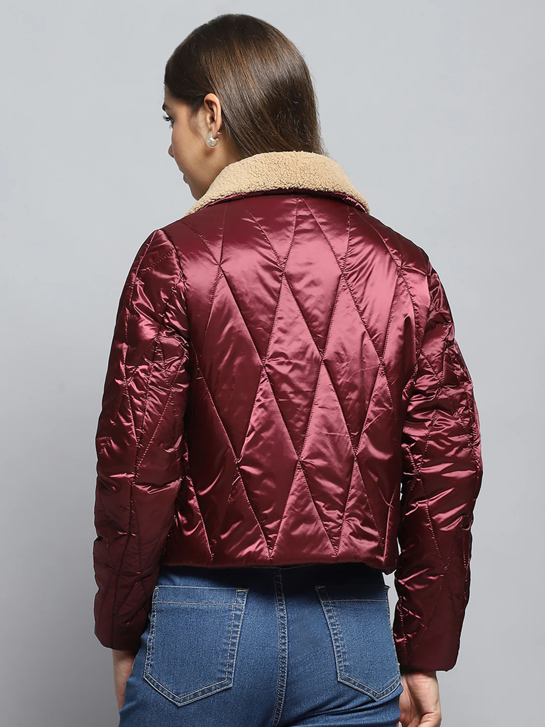 Women Maroon Solid Collar Full Sleeve Jacket - Image 5