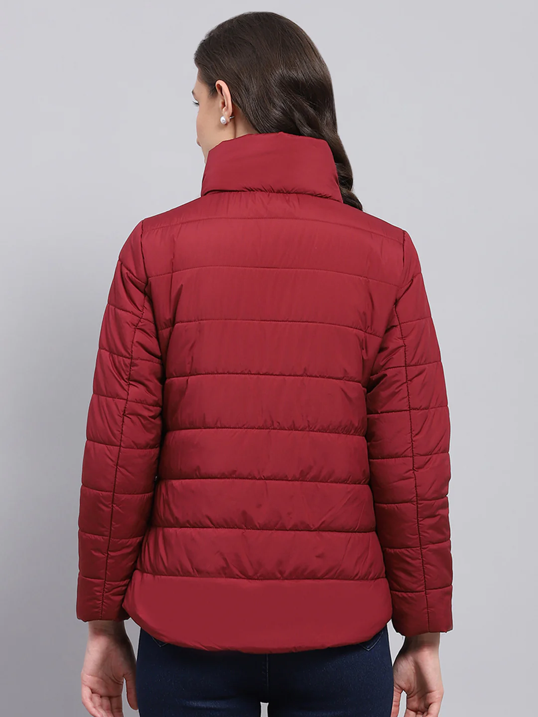 Women Maroon Solid High Neck Full Sleeve Heating Jacket - Image 5