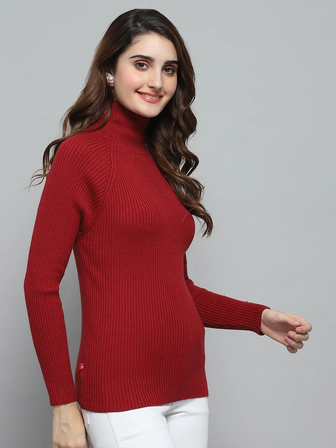 Women Maroon Solid High Neck Full Sleeve Sceavy - Image 4