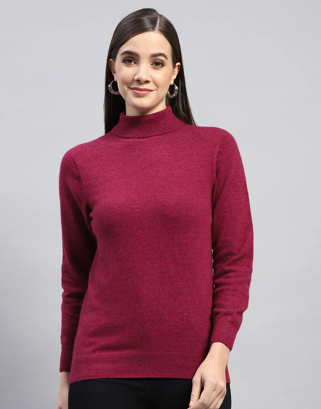 Women Maroon Solid High Neck Full Sleeve Top - Image 2