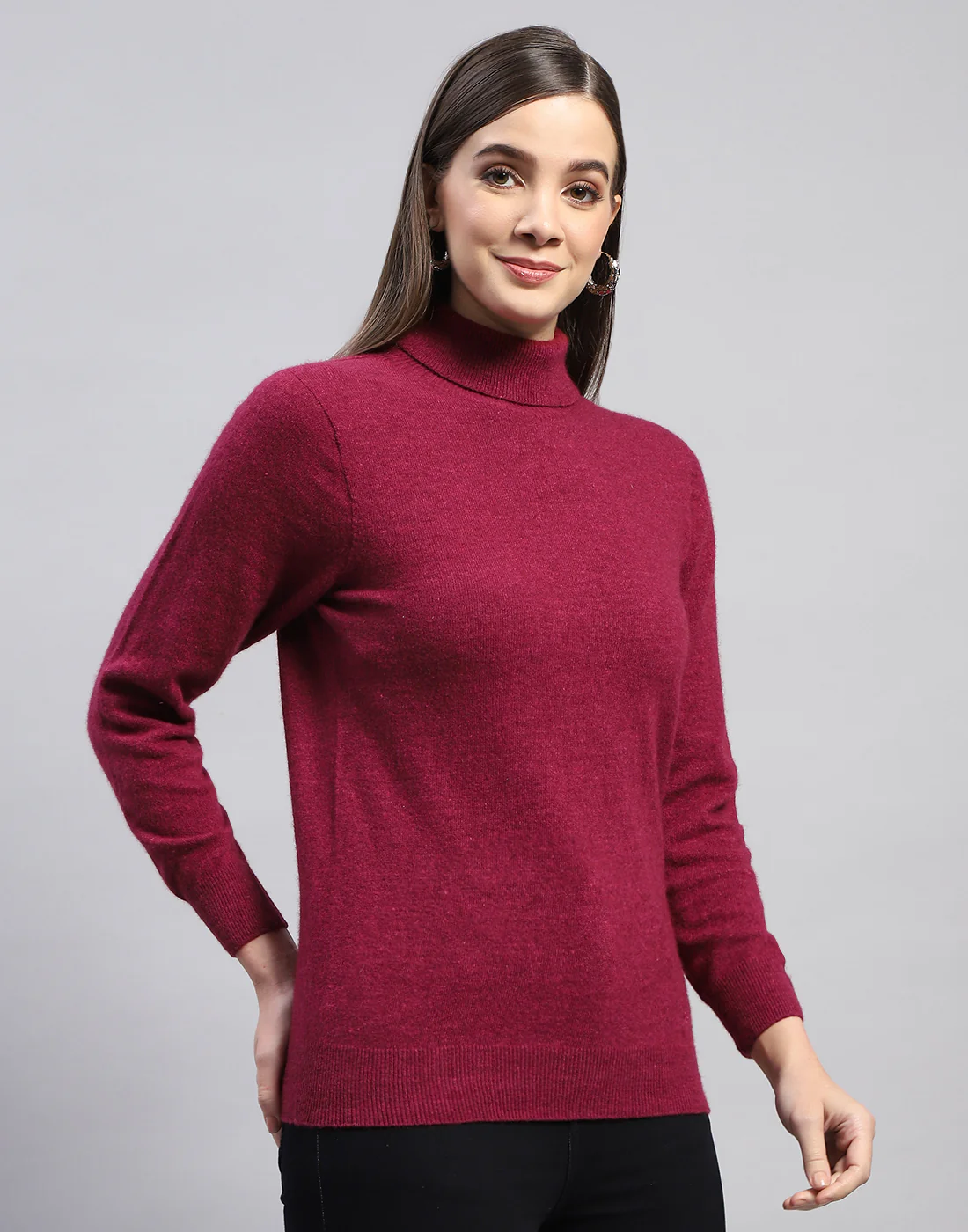Women Maroon Solid High Neck Full Sleeve Top - Image 5