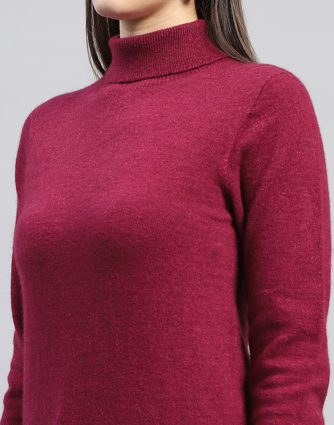 Women Maroon Solid High Neck Full Sleeve Top - Image 7