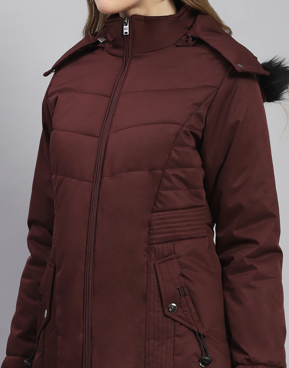 Women Maroon Solid Hooded Full Sleeve Jacket - Image 7