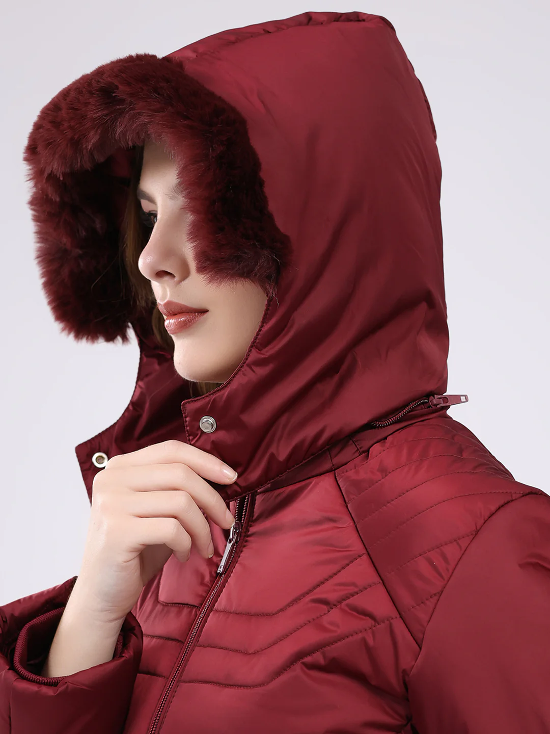 Women Maroon Solid Hooded Full Sleeve Jacket - Image 8