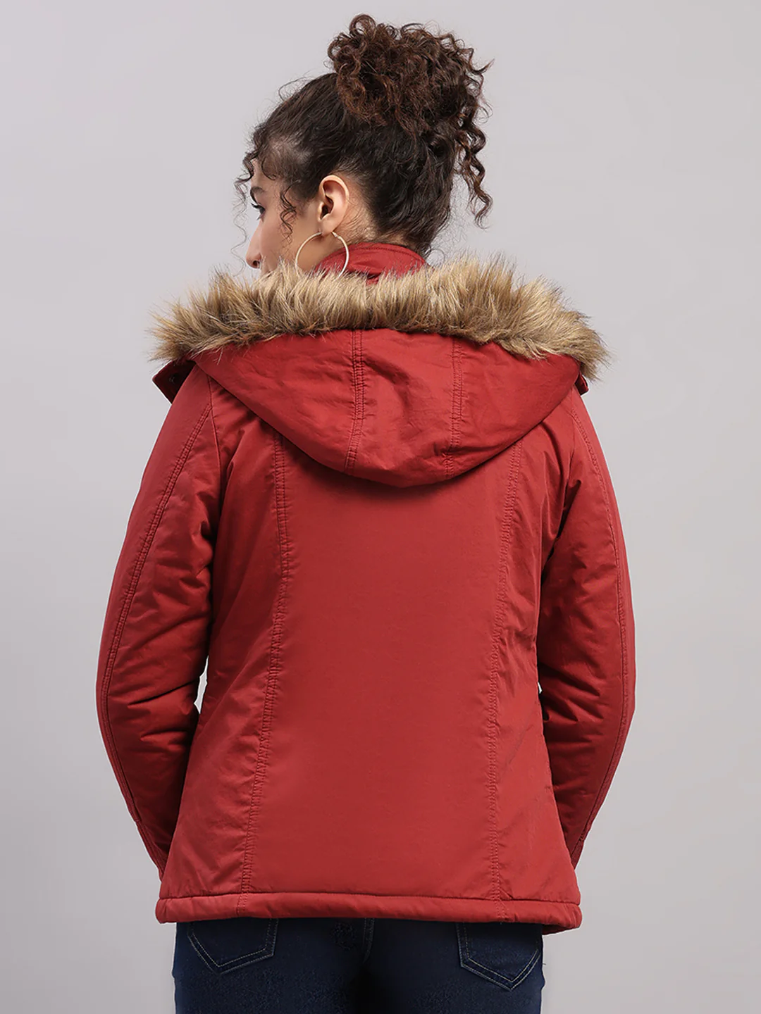 Women Maroon Solid Hooded Full Sleeve Jacket - Image 5