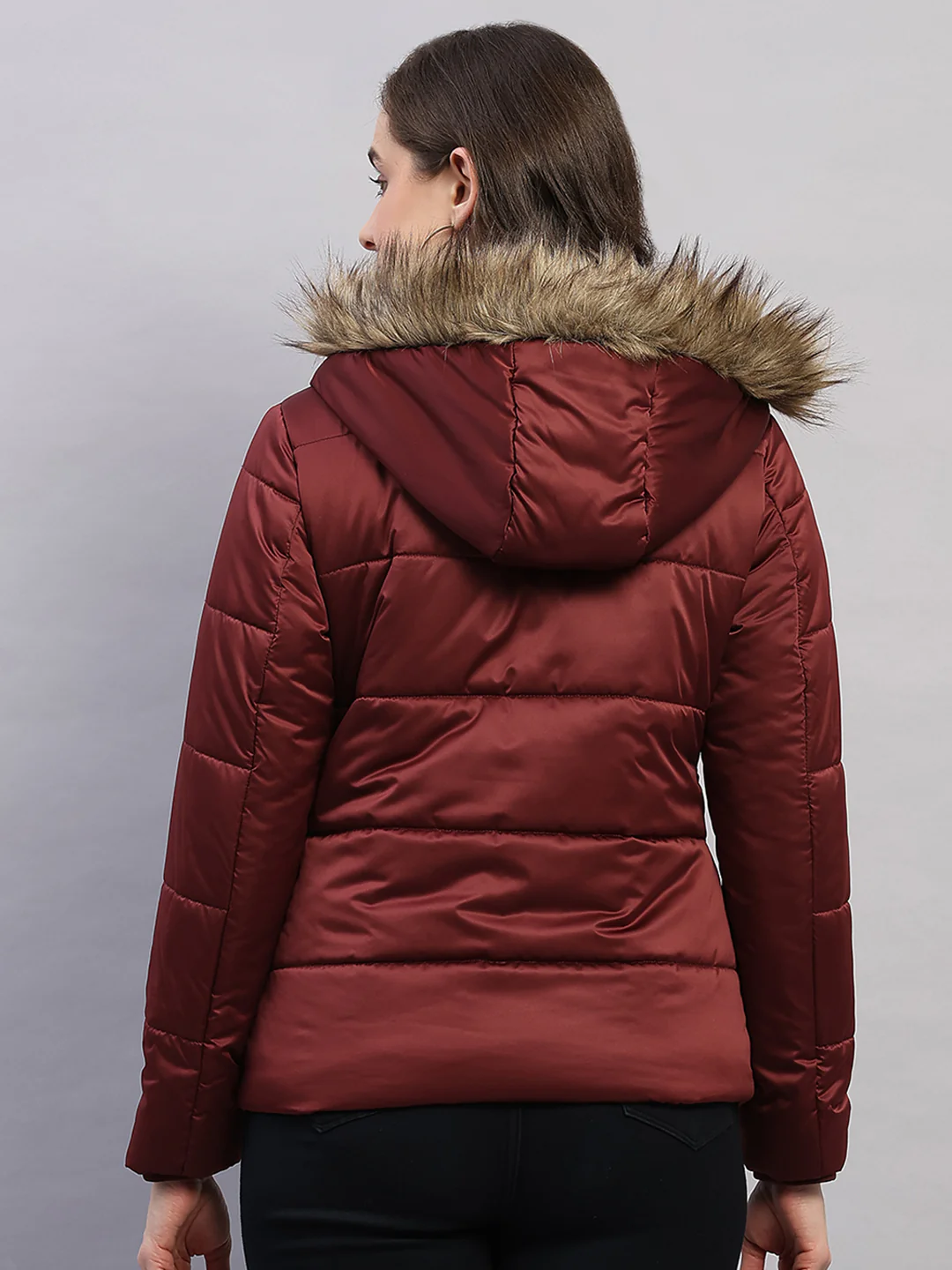 Women Maroon Solid Hooded Full Sleeve Jacket - Image 5