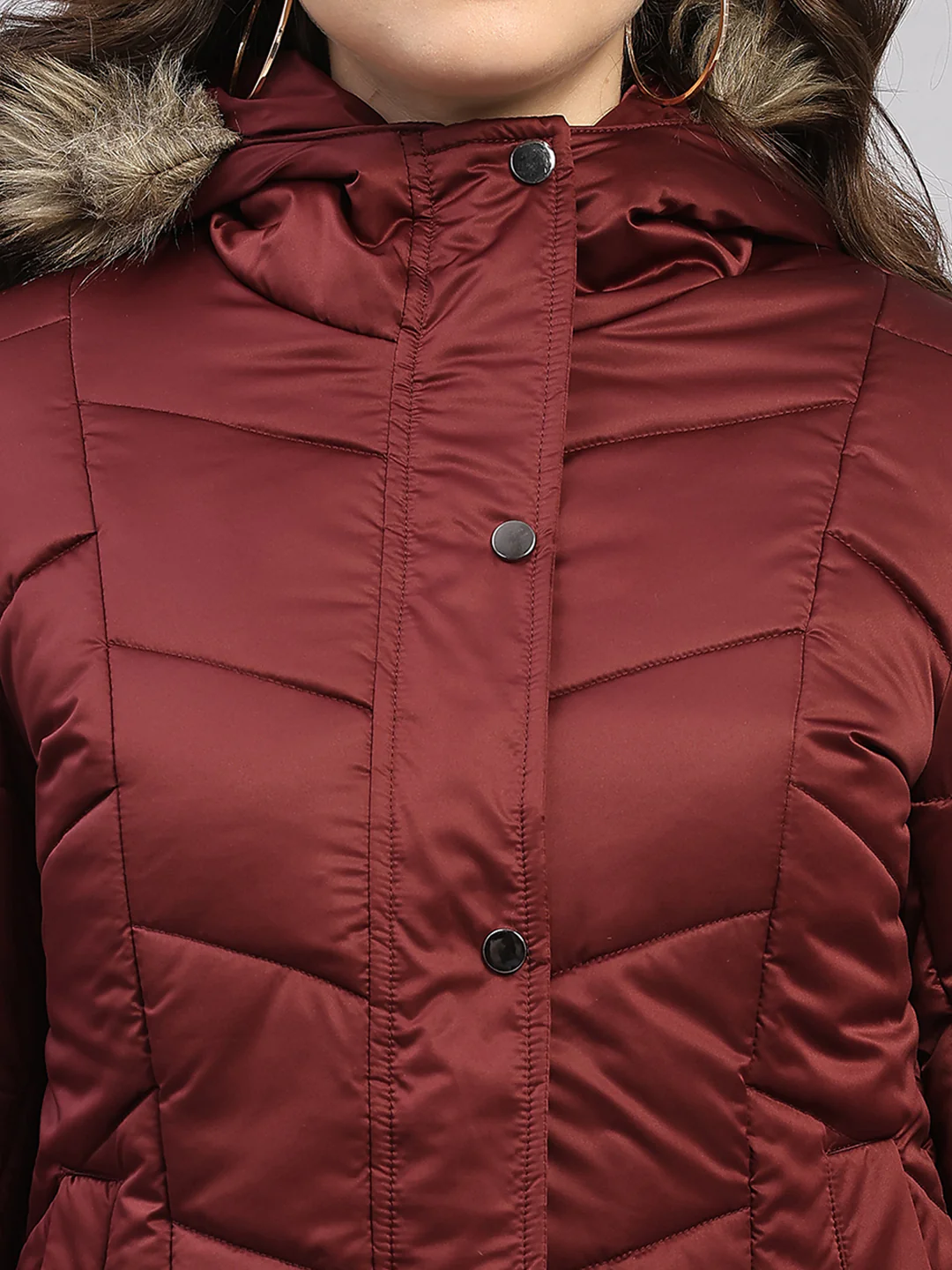 Women Maroon Solid Hooded Full Sleeve Jacket - Image 7