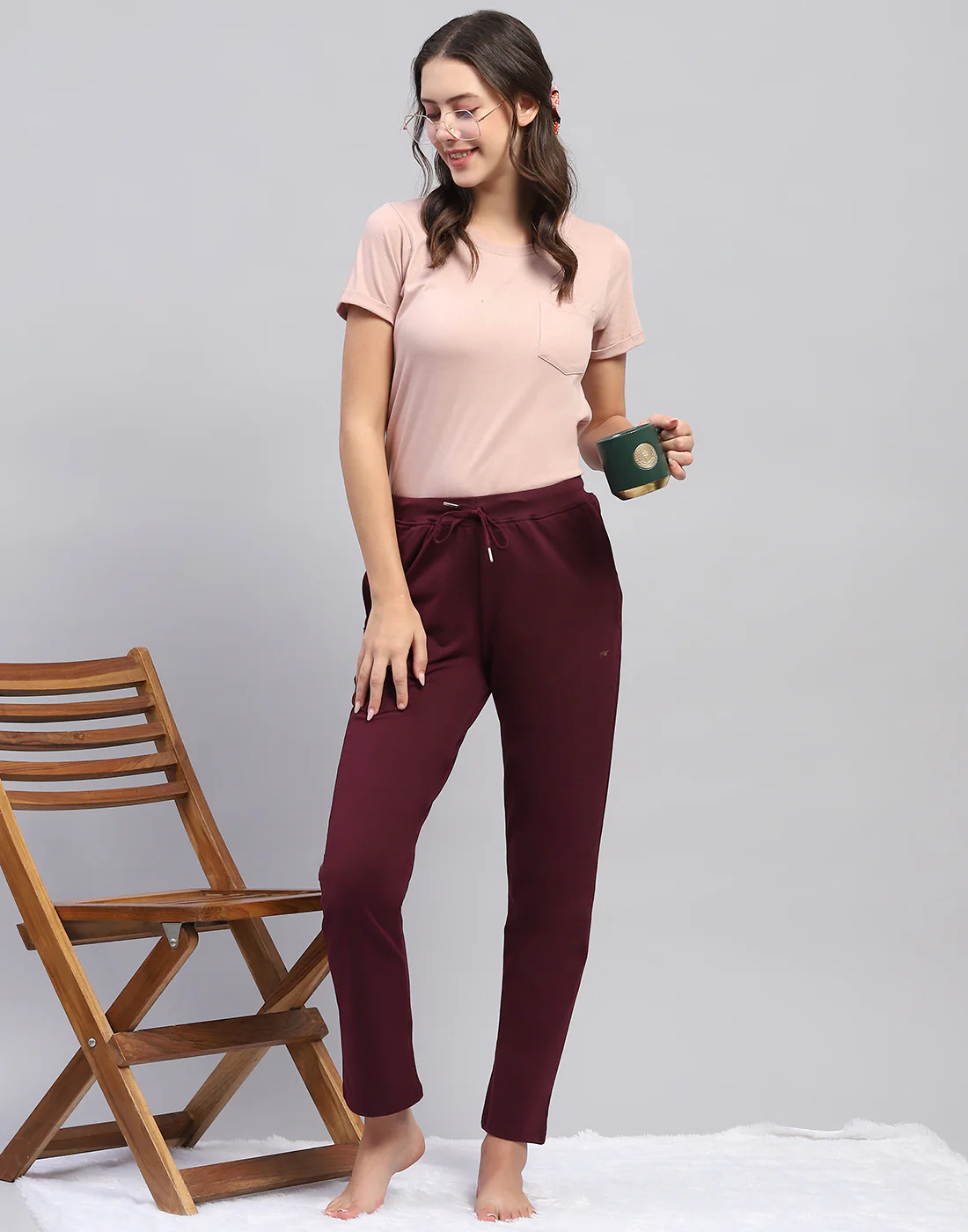 Women Maroon Solid Regular Fit Lower - Image 3