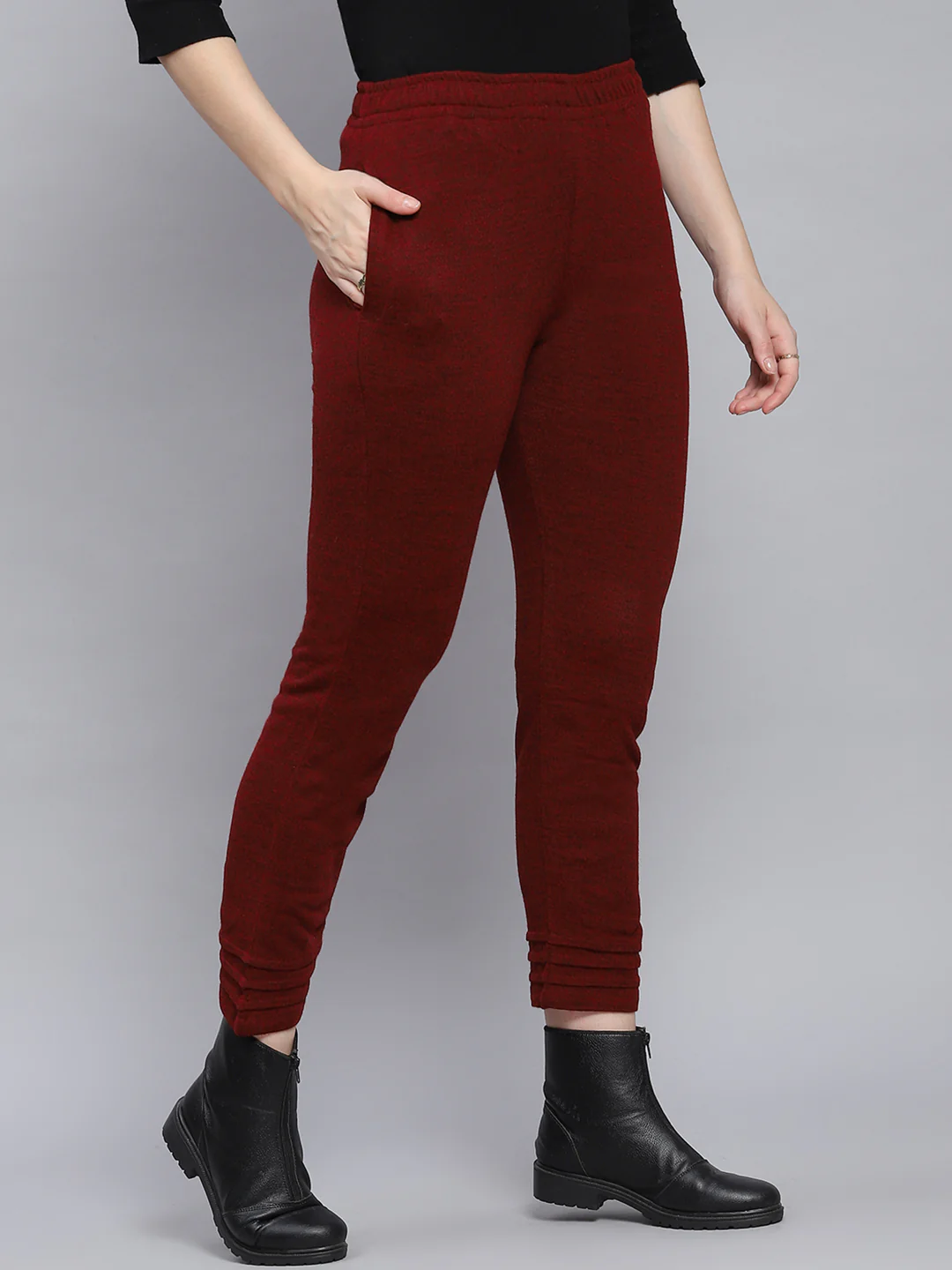 Women Maroon Solid Regular Fit Winter Lowers - Image 4