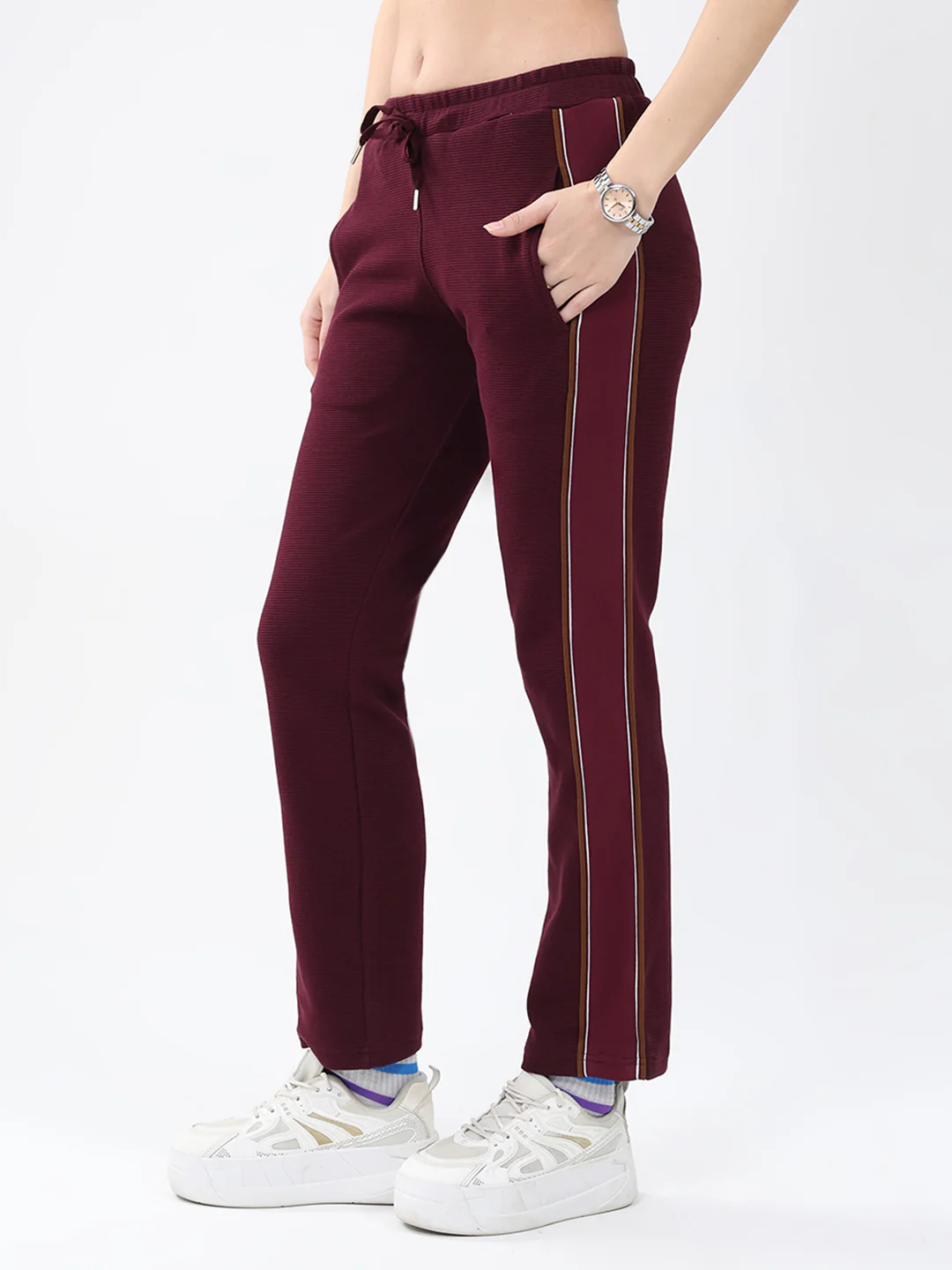 Women Maroon Solid Regular Fit Winter Lower - Image 3