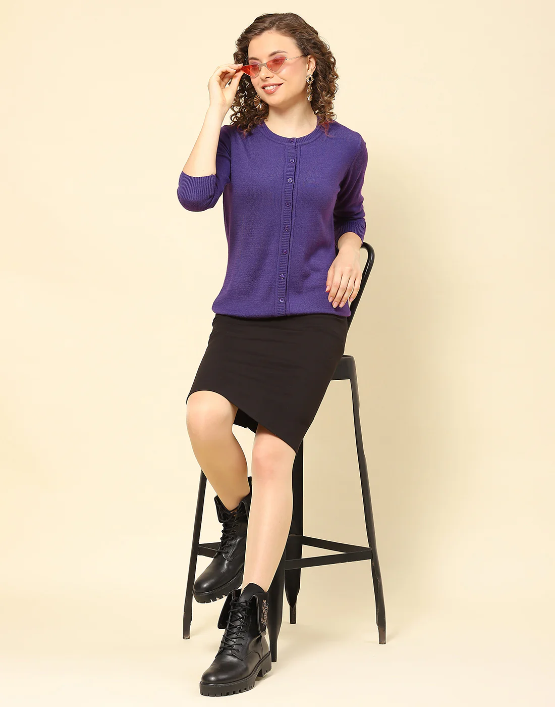 Women Maroon Solid Round Neck Full Sleeve Cardigan - Image 2