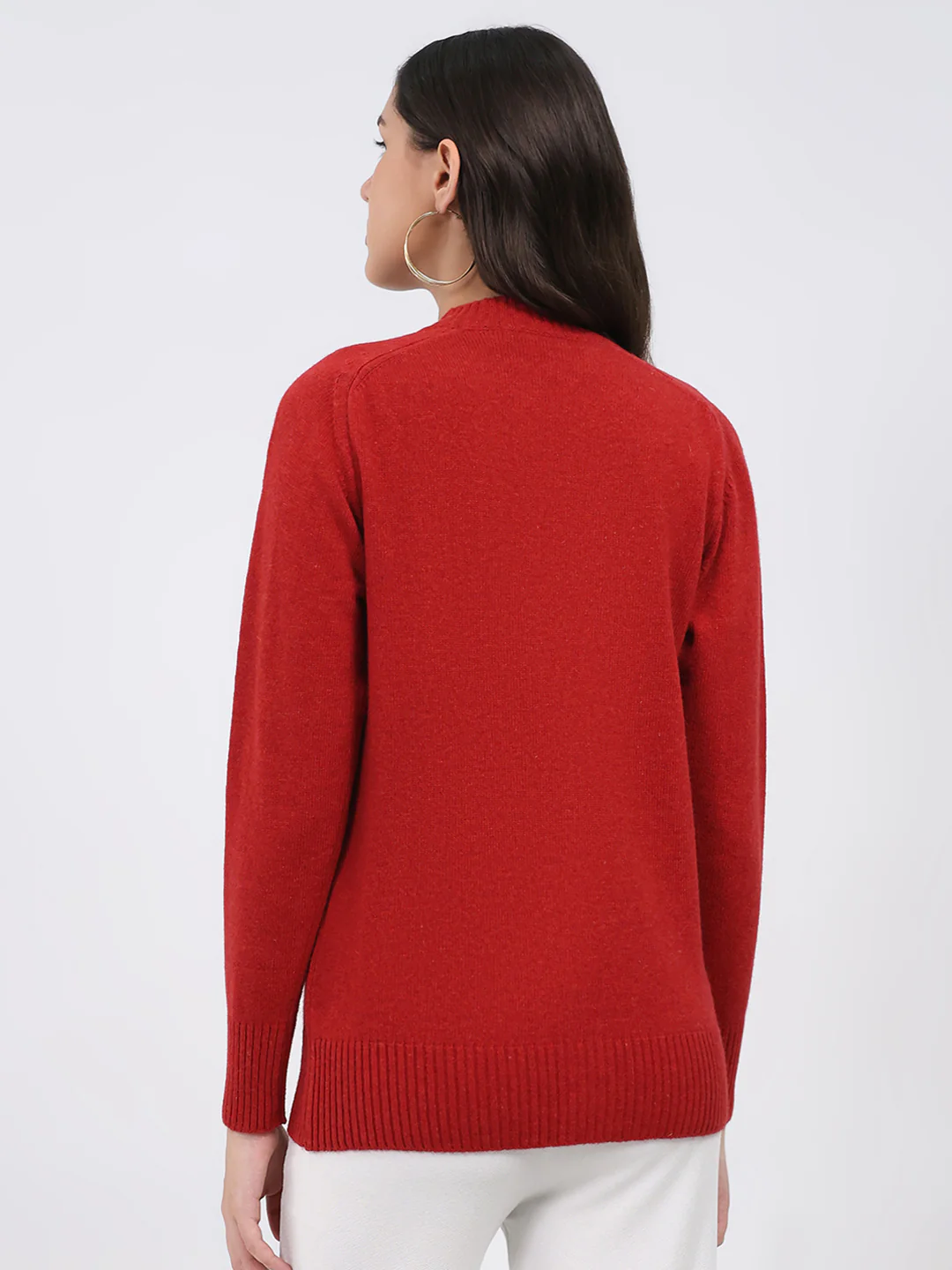 Women Maroon Solid Round Neck Full Sleeve Cardigan - Image 5