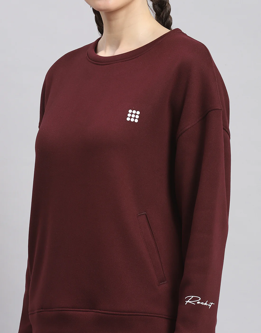Rock.it Women Maroon Solid Round Neck Full Sleeve Sweatshirt - Image 7