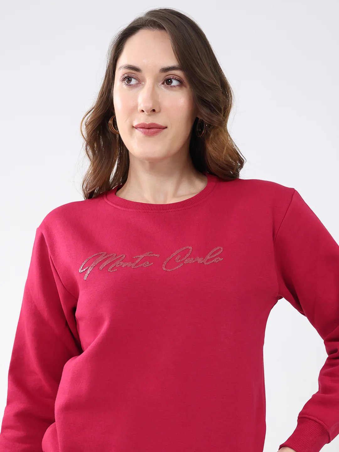 Women Maroon Solid Round Neck Full Sleeve Sweatshirt - Image 7